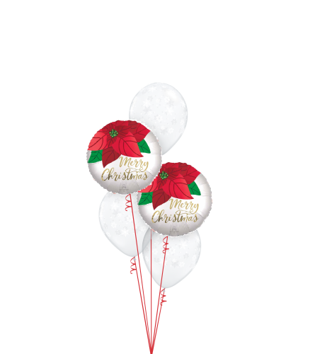 Merry Christmas Poinsettia Classic Balloon Bouquet. An arrangement by Balloon Bouquets Plus.