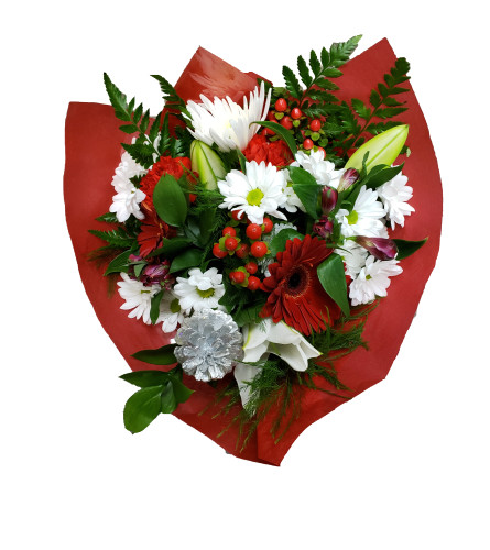 Spirit of Christmas Handtied Bouquet. An arrangement by Flowers Plus.