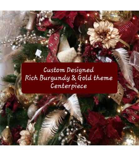 Custom Designed Rich Burgundy & Gold Theme Centerpiece