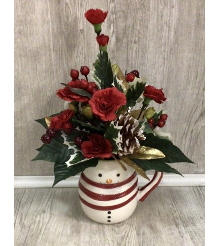 Sweet Frosty Mug Silk Arrangement. An arrangement by Roma Flowers and Gifts.
