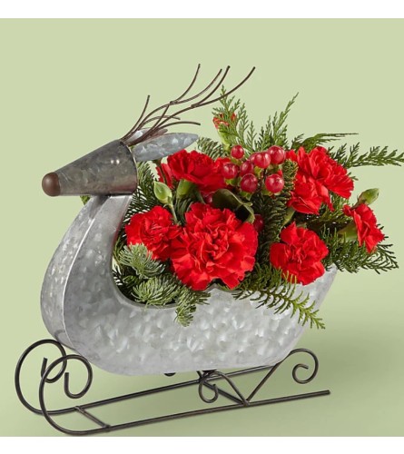 reindeer centerpiece. An arrangement by Last Minute Gifts and Flowers.