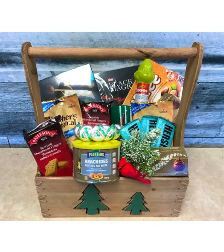 Home for the Holidays Treat Basket - Deluxe. An arrangement by Owen Sound Flowers.