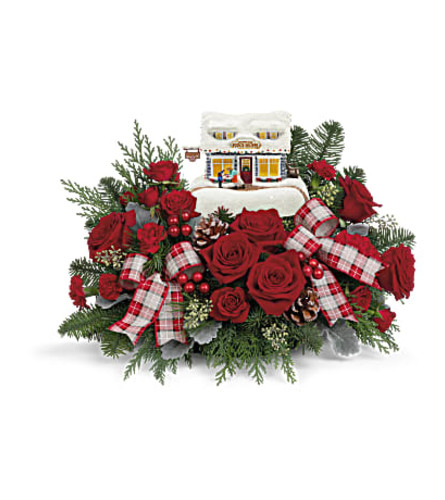 Thomas Kinkade's Sweet Shoppe tele. An arrangement by Flowers by Peter.