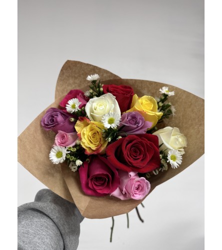 Classic Mixed Color Dozen Rose Wrapped