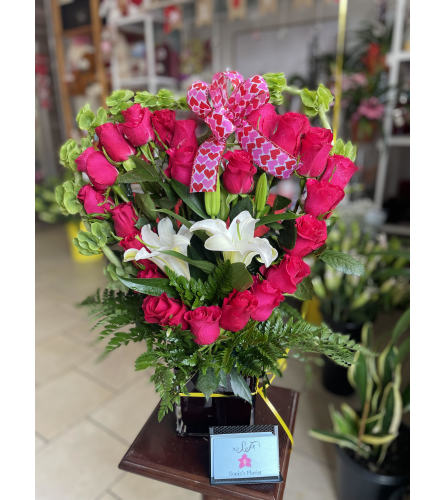 Hot Pink Rose Heart. An arrangement by Sonia's Florist.