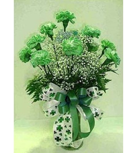 DOZEN GREEN CARNATIONS VASED