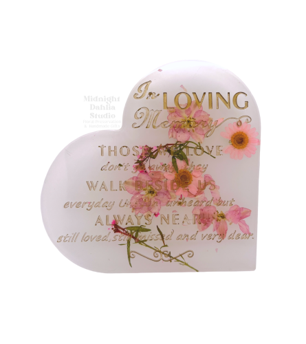 In Loving Memory Memorial Heart With Real Pressed Flowers