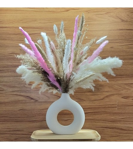 Dry Floral Arrangement - Blush with Ring Vase