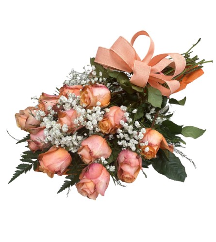 Perfect Wrapped Long-Stemmed Peach Roses