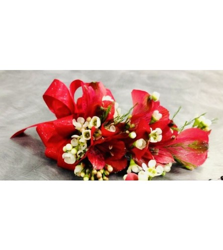 Red Alstromeria Boutonniere & Corsage