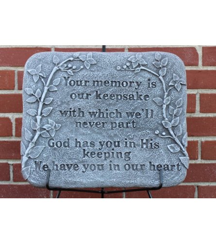 Your Memory is our Keepsake Memorial Stone. An arrangement by North Liberty Flower Shop.