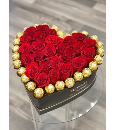 Heart rose box and chocolates