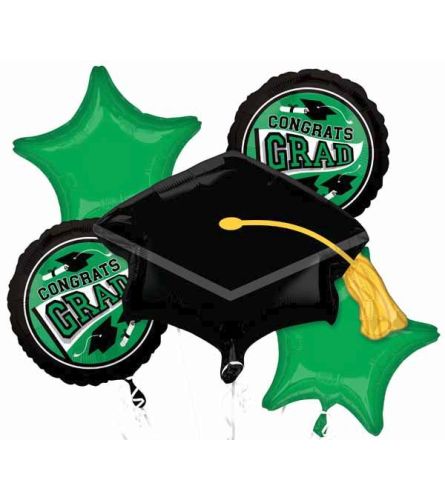 True To Your School GREEN Grad Super Fun Foil Balloon Bouquet