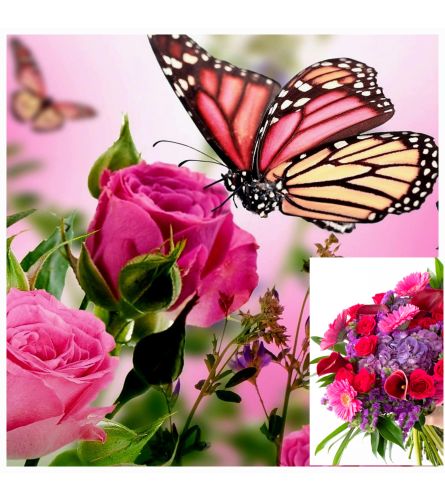 CUSTOM SHADES OF PINK BUTTERFLY BOUQUET