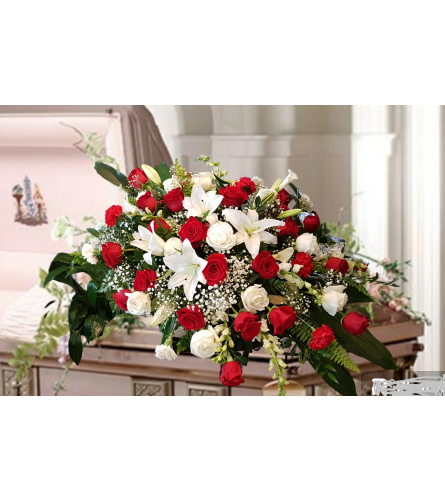 Classic Red and White Casket Spray