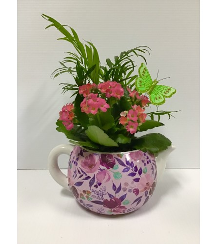 Floral teapot planter