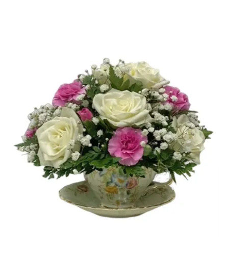 TEA CUP FLORALS - Deluxe. An arrangement by Ada's Flowers.