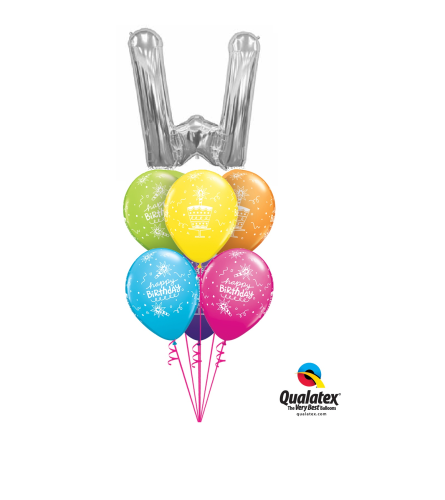 Monogram Silver "W" Birthday Awesome Balloon Bouquet