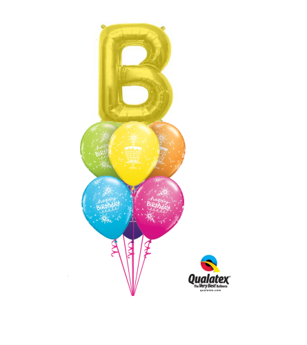 Monogram Gold "B" Birthday Awesome Balloon Bouquet