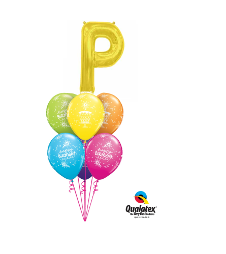 Monogram Gold "P" Birthday Awesome Balloon Bouquet