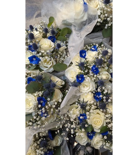 Creative White and Blue. An arrangement by Westdale Florist.