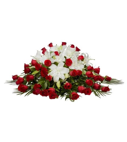 Red Roses & White Lillies casket spray 2023