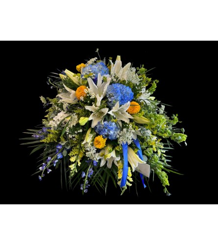 Blue & Yellow Memorial Casket Spray