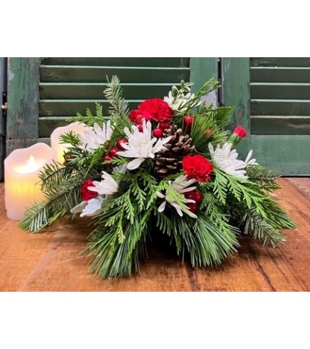 Dashing Through the Snow Christmas Centrepiece. An arrangement by Forest Florist.