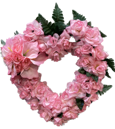 Solid Pink Silk Heart 22" Wreath