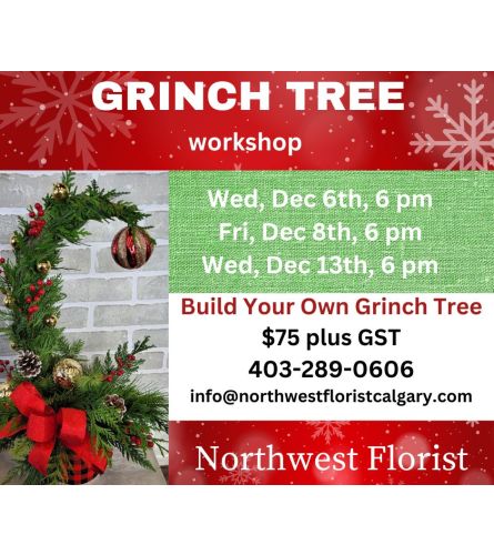 Grinch Tree Workshop. An arrangement by Northwest Florist.