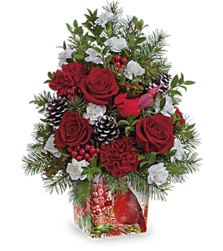 Teleflora's Cardinal In Flight Tree - Deluxe. An arrangement by Balloon Bouquets Plus.
