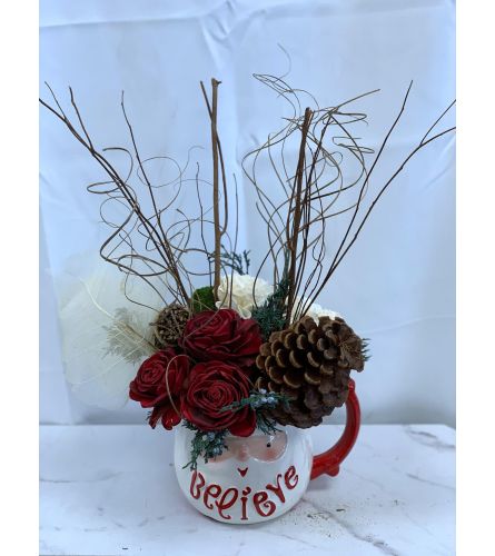 "Believe" in Magic - Santa Mug Dried Floral Arrangement