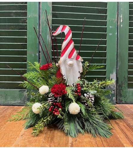 I'll Be Gnome for Christmas Fresh Floral Arrangement. An arrangement by Forest Florist.