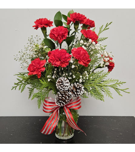 Cheerful Christmas Carnation. An arrangement by Flower Trends Florists.