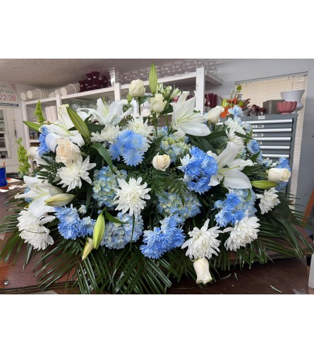 Beautifully Blue Sympathy Half Casket Spray