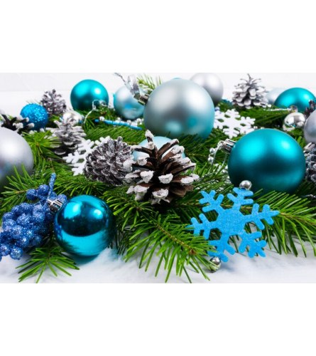 'Blue Christmas' Designers Choice Vase - Deluxe. An arrangement by Jennings Florists.