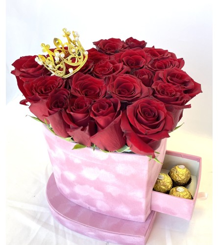 Velvety Heart Shaped Box with Roses