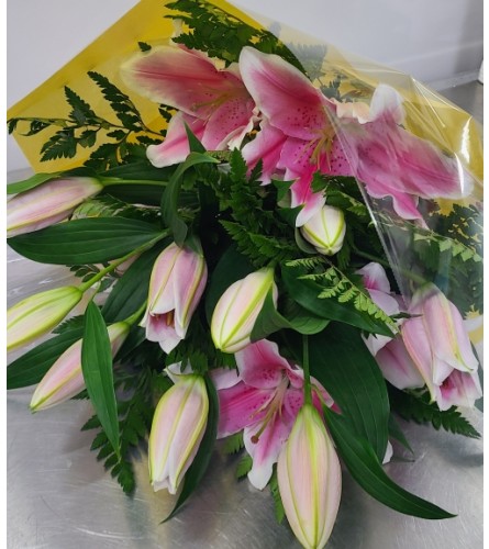 Pink Lily Bouquet. An arrangement by KW Flowers.