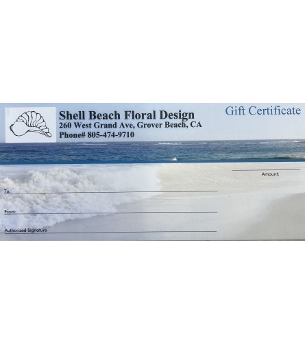 Gift Certificate For Shell Beach Floral Design