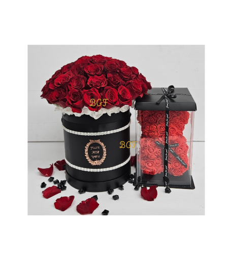 Red Rose box with Glamour Bear