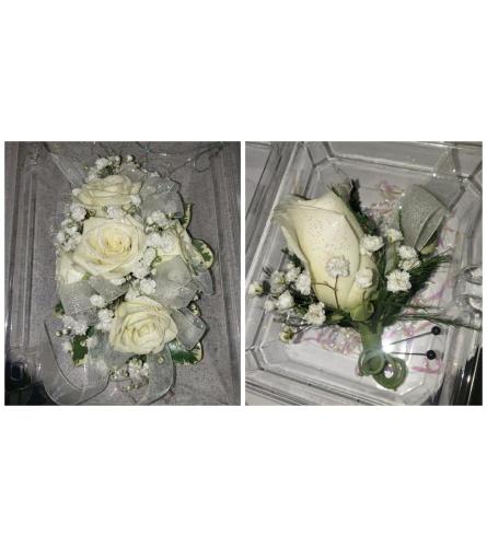 Classic White Corsage & Boutonniere Combo Pack