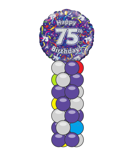 75th Birthday Streamers Mini Balloon Column