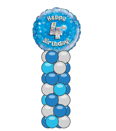 4th Birthday Blue Holographic Mini Balloon Column