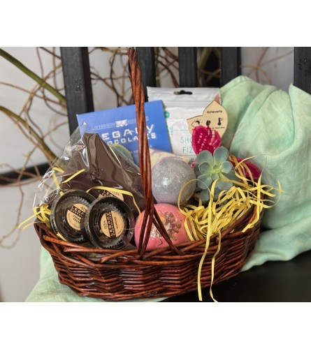 Pamper Mom gift basket with succulent