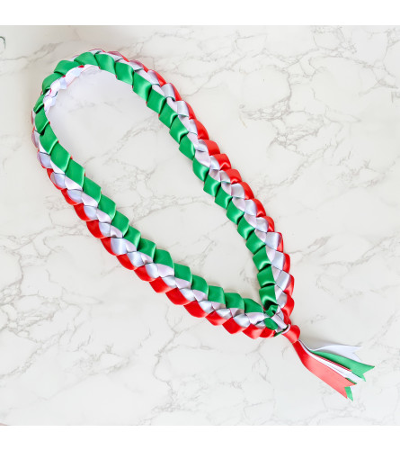 Handwoven Fabric Lei - Red, White and Green