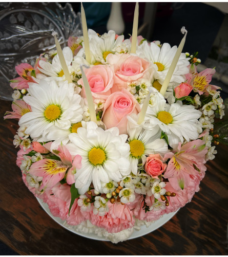 Pink Birthday Cake. An arrangement by Sun Valley Florist.