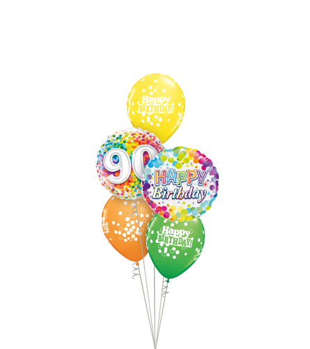 90th Birthday Rainbow Confetti Classic Balloon Bouquet