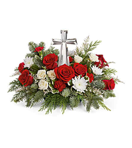 TF Joy of light Crystal Cross - Deluxe. An arrangement by Nicol Florist.