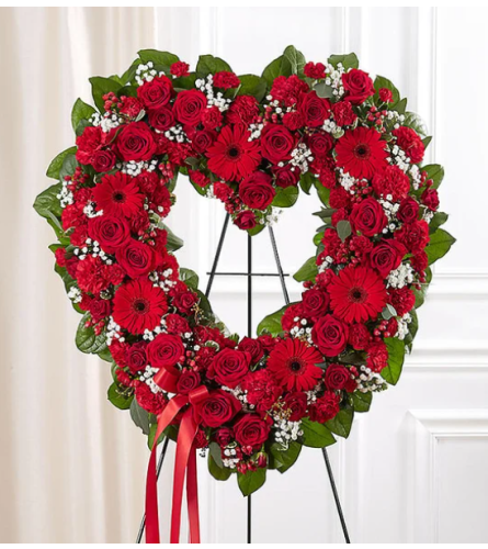 Garden Always Remember Floral Heart Tribute- Red - Deluxe. An arrangement by Garden Florist.