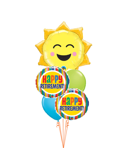 Sunny Smiles Retirement Colourful Stripes Cheerful Balloon Bouque. An arrangement by Balloon Bouquets Plus.